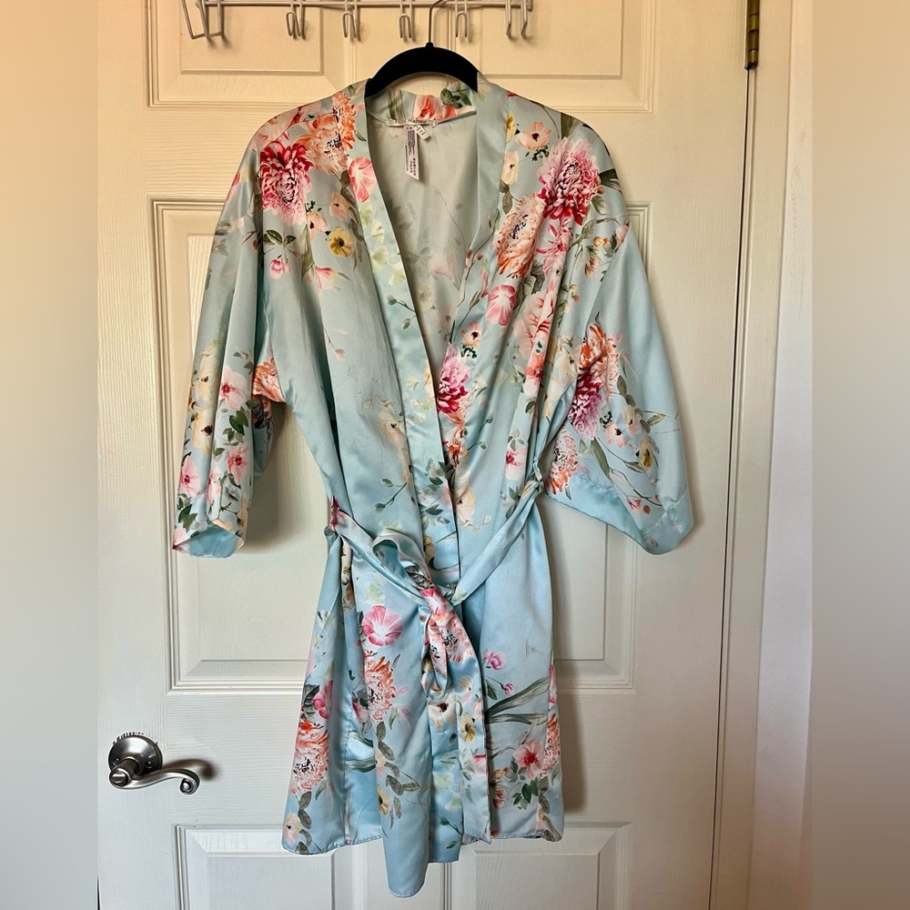 Flora Nikrooz Light Blue Floral Satin Robe